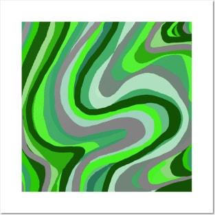 Green Abstract Waves Posters and Art